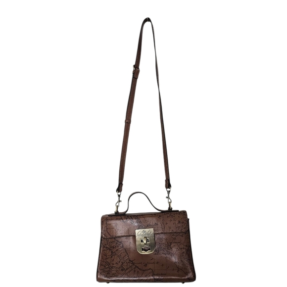 Patricia Nash Map Print Brown Leather Top Handle Crossbody Bag - Picture 7 of 10